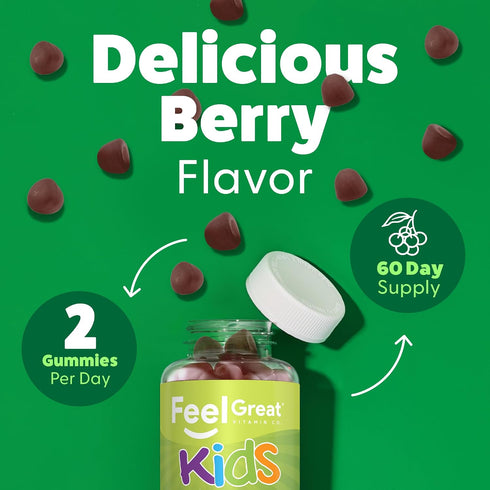 Gummies Gummies Gummy 60 Count Feel Great Super Green for Kids | Fruit and Vegetable | Vegan Veggie Multivitamin