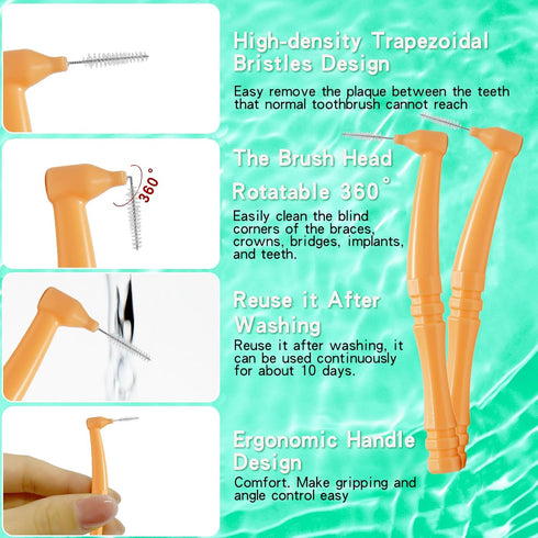 36 PCS Interdental Brushes Angle, Angled Dental Brush Picks for Deep Cleaning, Orthodontic Brushes for Braces