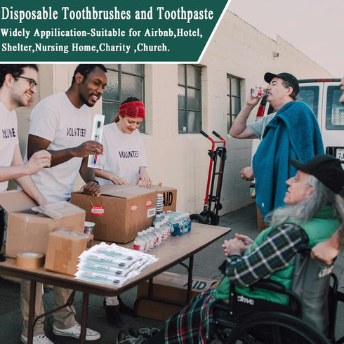 Disposable Toothbrushes with Toothpaste, 60 Pack Green Individually Wrapped Travel Toothbrushes Kit for Homeless,