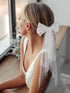 SWEETV Bridal Hair Bow Veil - White Bow Clip, Pearl Accessories for Bachelorette Party, Bridal Shower Gift