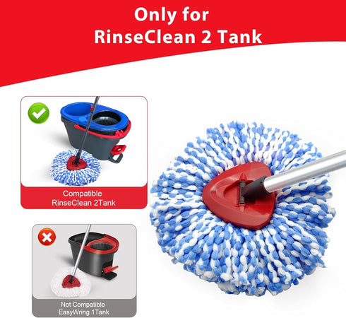 Spin Mop Replacement Head Compatible with O-Cedar RinseClean 2 Tank, 2 Microfiber Refills + Mop Stick (30-58")
