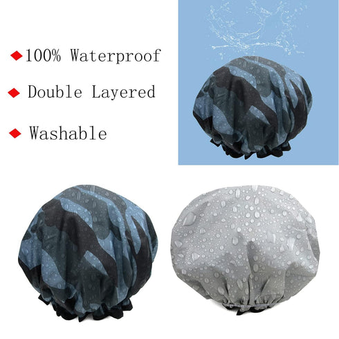 Shower Cap for Women & Men - Waterproof Double Layer Reusable Elastic Bath Caps for Boys & Girls Hair Cap for Shower