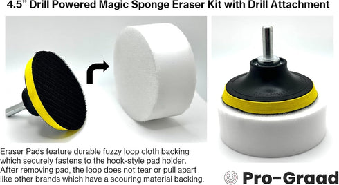 4.5” Drill Powered Magic Sponge Eraser 6 Pieces Kit with Drill Attachment | 25% Thicker Ultra Durable Melamine Cleaning