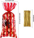 Blulu 100 Pcs Halloween Plastic Carnival Circus Party Treat Bags - Red and White Stripe Printed Clear Cellophane with