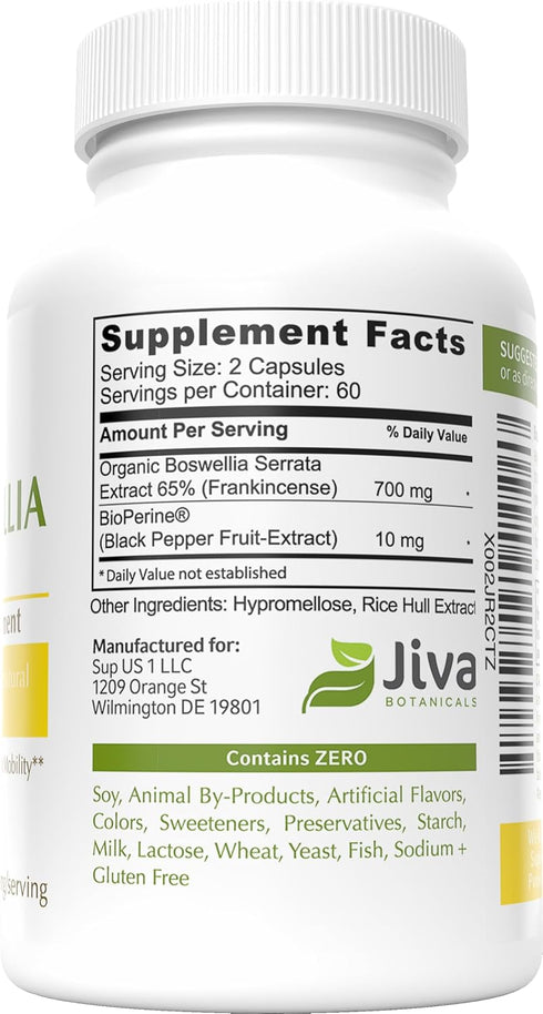 Boswellia Extract Capsules - Organic Boswellia Serrata with Frankincense Powder and Bioperene - 120 Capsules