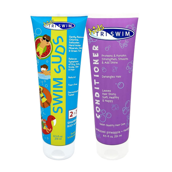 TRISWIM Swim Suds & Conditioner Set, 8.5 fl oz each, 2-in-1 Shampoo & Body Wash for Active Kids