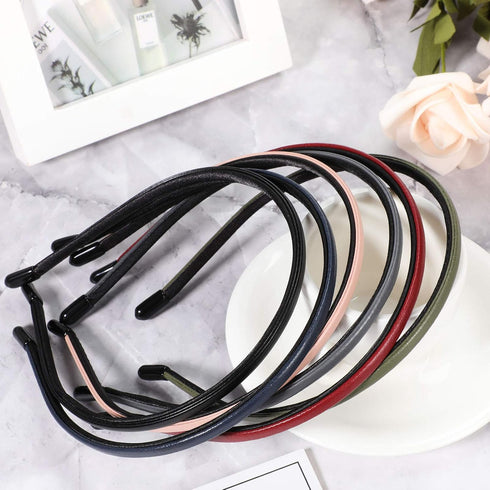 WILLBOND 6 Pieces Skinny Leather Headbands, Thin Plastic Hair Loop Clasp Bands for Women, 6 Colors