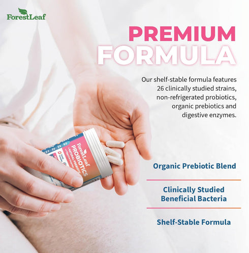ForestLeaf Womens Probiotic 50 Billion CFU with Organic Prebiotics, Digestive Enzymes, Cranberry & D-Mannose (30 Caps)