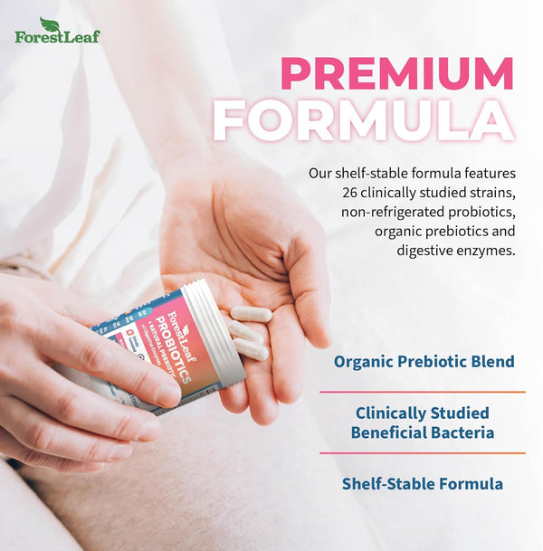 ForestLeaf Womens Probiotic 50 Billion CFU with Organic Prebiotics, Digestive Enzymes, Cranberry & D-Mannose (30 Caps)