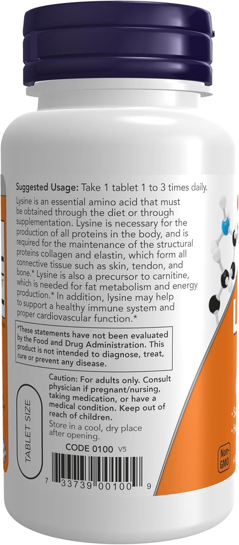 NOW Supplements L-Lysine, 500 mg, 100 Count - Amino Acid Supplement