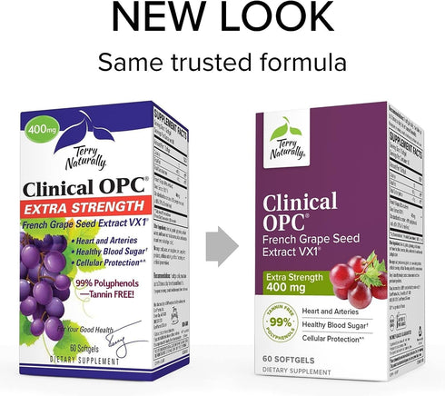 Terry Naturally Clinical OPC Extra Strength, 60 Softgels, French Grape Seed Extract, Non-GMO