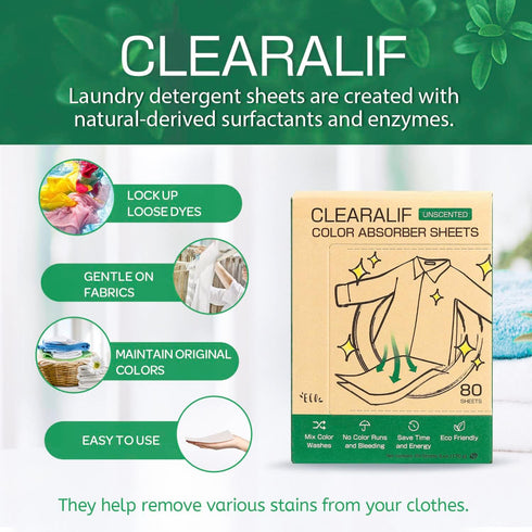 CLEARALIF All In One Laundry Kit: 80 Sheets Unscented, 7 oz Lavender Scent Booster Tube, 80 Color Absorber Sheets