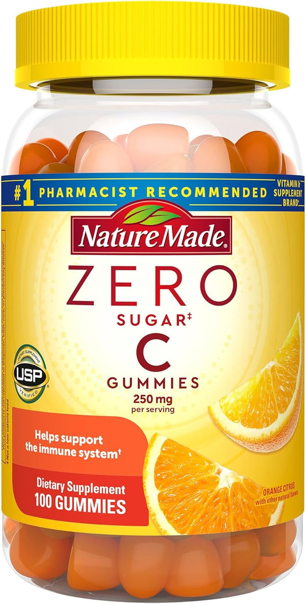 Nature Made Zero Sugar Vitamin C Gummies, 250 mg per Serving, 100 Count - Immune & Antioxidant Support