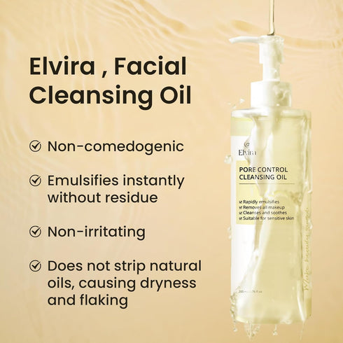 Elvira Pore Control Cleansing Oil, Makeup Remover Facial Cleanser, 6.76 fl oz, Korean Skin Care