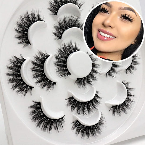 Veleasha 5D Faux Mink Lashes, 7 Pairs Pack, Handmade Wispy Fluffy Dramatic Eye Lashes, Luxurious Volume (5D09)