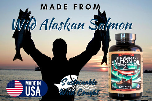 Wild Alaskan Salmon Fish Oil Omega 3 Supplement - 120 Softgels, 1000mg Salmon Oil for Brain & Heart Health