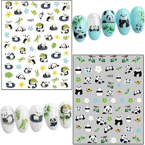 Panda Nail Art Stickers, Holographic Cartoon Bear Self-Adhesive Nail Decals for Women and Girls