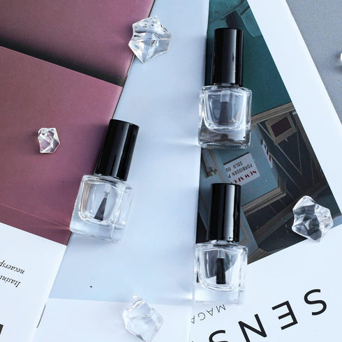 6PCS Empty Nail Polish Bottles with Funnel, Glass Rectangle with Brush & Mixing Balls, Black (5ML)