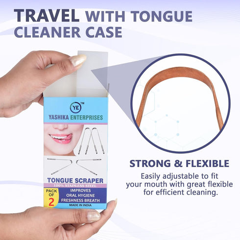 Pack 2 YAHIKA ENT Pure Copper Tongue Scraper for Adults, Tongue Scrubber for Bad Breath, Easy to Use, Tongue Cleaner