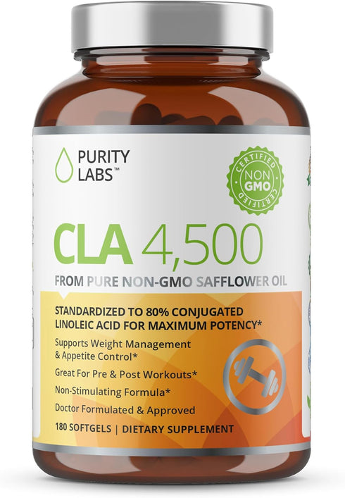Purity Labs CLA Supplements 4500MG - Non-GMO Safflower Oil - Supports Energy, Weight Loss, Heart Health, and Muscle