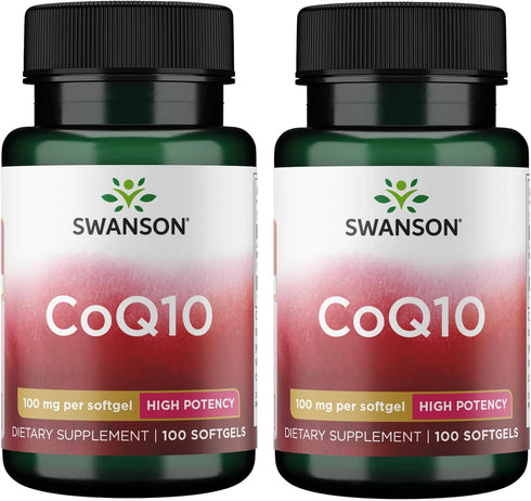Swanson CoQ10 Coenzyme Q10 Supplement, 100mg Each, 100 Softgels (2 Pack)