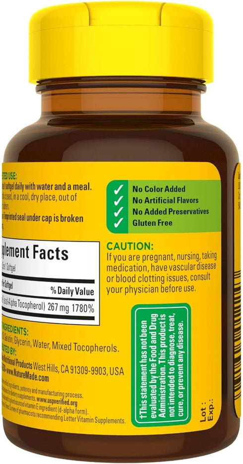 Nature Made Plant Sourced Vitamin E 267 mg (400 IU) d-Alpha Softgels, 100 Count, Pack of 3