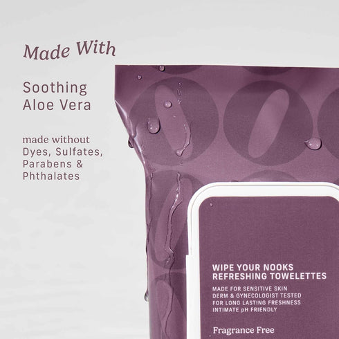 Niches & Nooks 45 Unscented pH Balanced Aloe Vera Feminine Flushable Wipes for Women with Sensitive Skin Fragrance Free