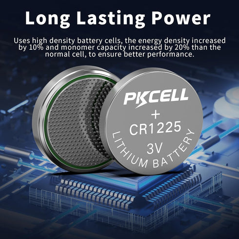 PKCELL CR1225 3V 1225 3V 5-Year (5 Count) Lithium Battery CR Button Batteries for Thermometer Shelf Life