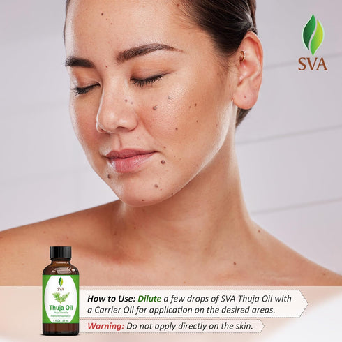 SVA Thuja Essential Oil, 1 Fl Oz, 100% Natural for Aromatherapy, Skin Care, Soap Making