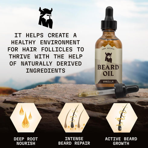 Striking Viking Vanilla Beard Oil for Men, Naturally Derived Conditioner with Argan & Jojoba Oils for Softening,
