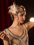 SWEETV 1920s Flapper Headband, Rhinestone Pearl Feather Hair Band, Great Gatsby Accessories for Women, Champagne