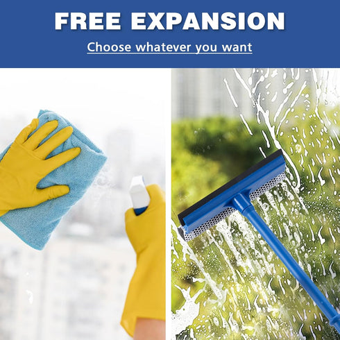 15.9" Window Squeegee for Car: 2 in 1 Window Cleaner with Long Stainless Steel Handle, Sponge for High Window Cleaning