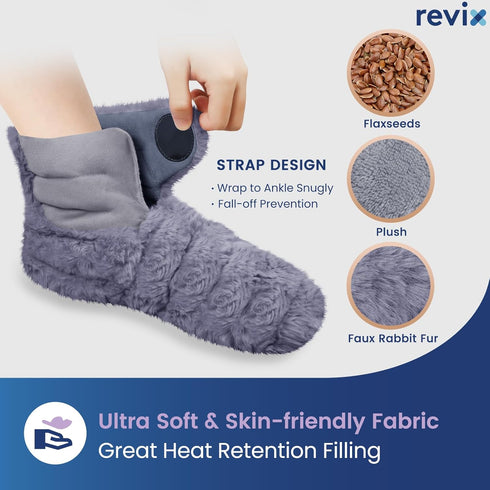 REVIX Microwavable Booties and Feet Warmers for Women & Men, Microwave Heated Foot Warmer with Flaxseed Moist Heat