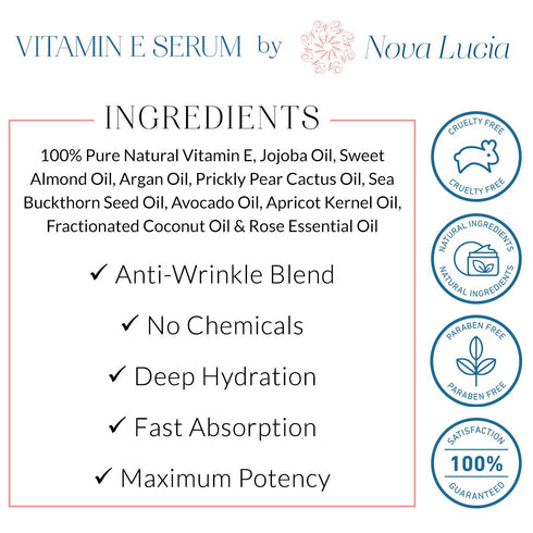 Organic Vitamin E Oil for Skin, Face, Hair Growth, Acne Scar Treatment, 4 oz