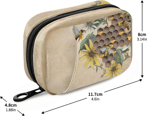Naanle 7 Vintage Sunflower Bee Pill Box Day Pill Case Travel Pill Organizer Bag with Zipper Portable Weekly Case