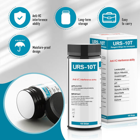 Urine Test Strips URS 10-in-1, 10 Parameters UTI Test Strips, Ketone Test Strips, 100 CT for Urinalysis