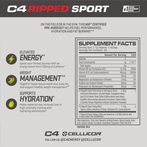 Cellucor C4 Ripped Sport Pre Workout Powder, Sugar Free Energy Supplement for Men & Women, Fruit Punch, 30 Servings