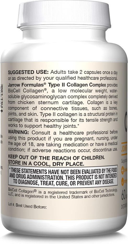 Jarrow Formulas Type II Collagen Complex, 1000 mg Supplements, 60 Capsules, 30 Day Supply, Supports Skin and Joint
