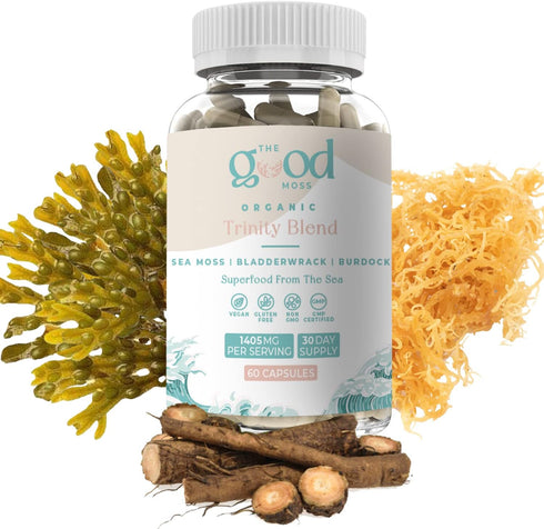 Trinity Blend Superfood -Sea Moss, Bladderwrack and Burdock Root Supplement for Overall Health Support, Hair, Skin and Nails 60ct