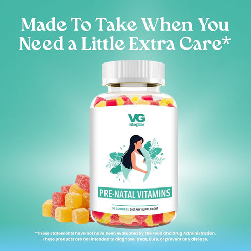 Gummy 60 Count D3, B12, Immune VITA Globe Prenatal Fish Oil Vitamins | Non-GMO Womens Multivitamin with DHA, Folate