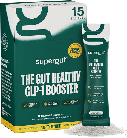 Gut Healthy GLP-1 Booster - High Fiber Supplement Mix, Supports Digestion, Unflavored Plant-Based Powder, 15 Servings