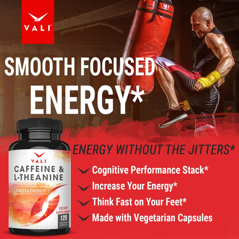 VALI Caffeine 50mg & L Theanine 100mg - Caffeine Pills & L-Theanine for Energy & Focus Supplement