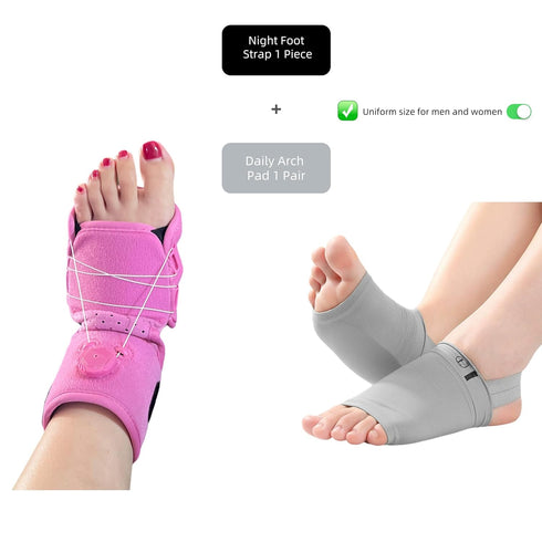 Set Night Foot Stretching Strap&Daily Arch Support Insoles For Plantar Fasciitis Foot Drop Pink