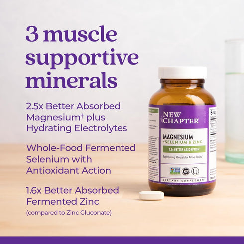 New Chapter Magnesium-Selenium-Zinc Supplement for Active Bodies, 325 mg Magnesium in One-Daily Tablet, 30 Count