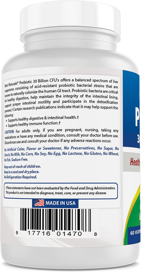Best Naturals Probiotic, 10 Strains & 30 Billion CFU, 60 Veggie Capsules (Pack of 2)