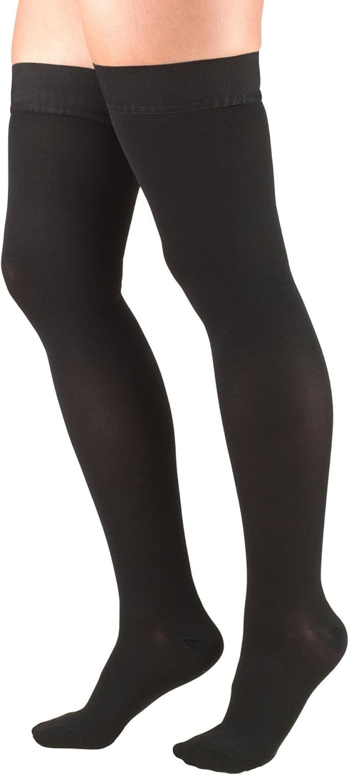Truform 20-30 mmHg Compression Stockings for Men and Women, Thigh High, Closed Toe, Black, Medium