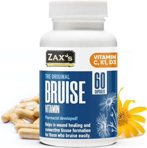 ZAX'S Bruise Vitamin, Pharmacist Developed Bruising Supplements, Zinc, Vitamin K, D3, 60 Caps