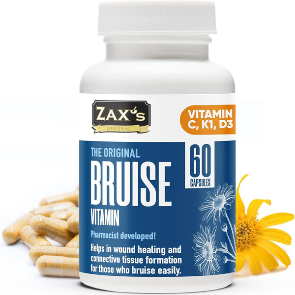ZAX'S Bruise Vitamin, Pharmacist Developed Bruising Supplements, Zinc, Vitamin K, D3, 60 Caps