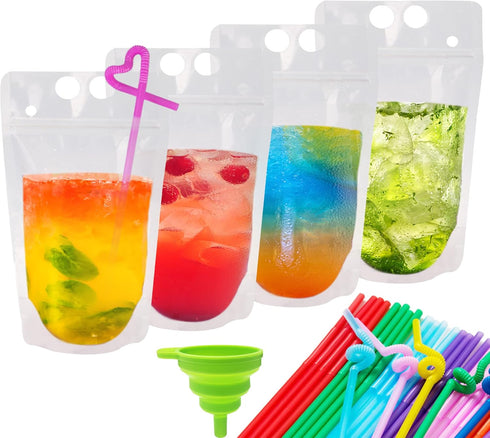 Ozera 100 Pcs Drink Pouches, 16 Oz Reusable Juice Pouches for Adults,