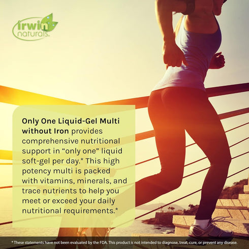 Irwin Naturals Only One Liquid-Gel Multi - No Iron Daily Essential Vitamins, 60 Liquid Softgels
